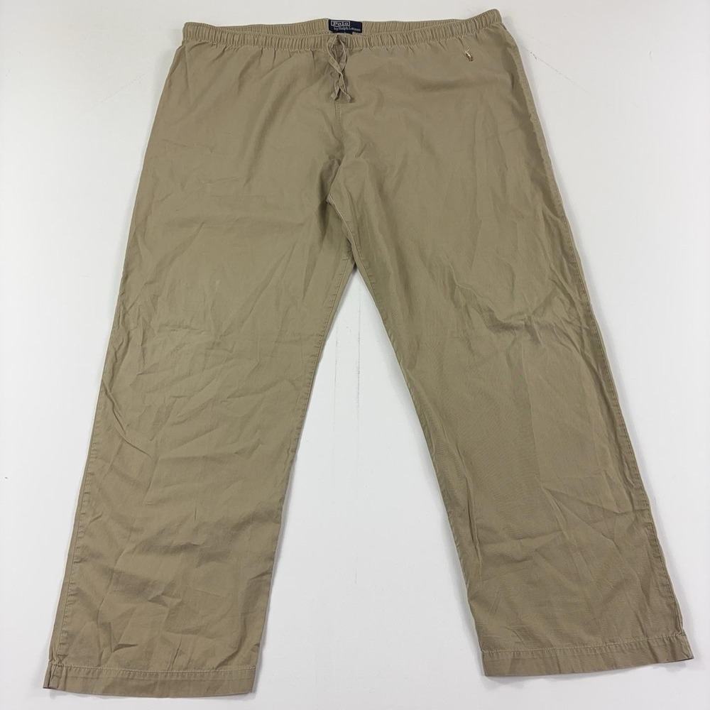 Vintage Ralph Polo Lauren Lounge Pants Mens L Beige Drawstring Four Color Pony